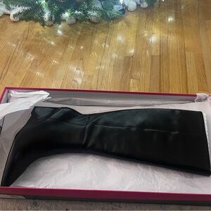 Never worn black leather Vince Camuto boots in box with stuffing inside